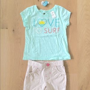 Love to Surf Tee, Khaki Shorts, & Hair Clip💛